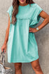 Frilled Trim Crew Neck Loose Fit Mini Dress